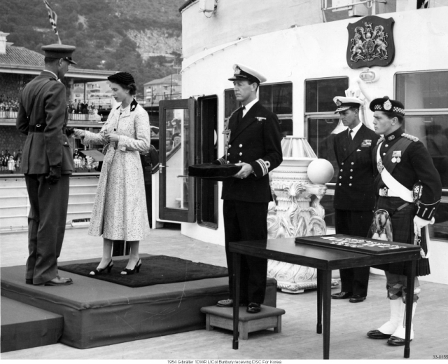 1954 Gibralter 1DWR LtCol Bunbury receiving DSC For Korea