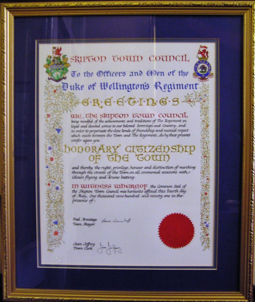 Skipton Honorary Citizenship Scroll 1991
